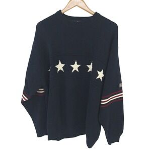 Cotton Traders Americana Stars Sweater XL Navy USA Flag Cotton Preppy Knit